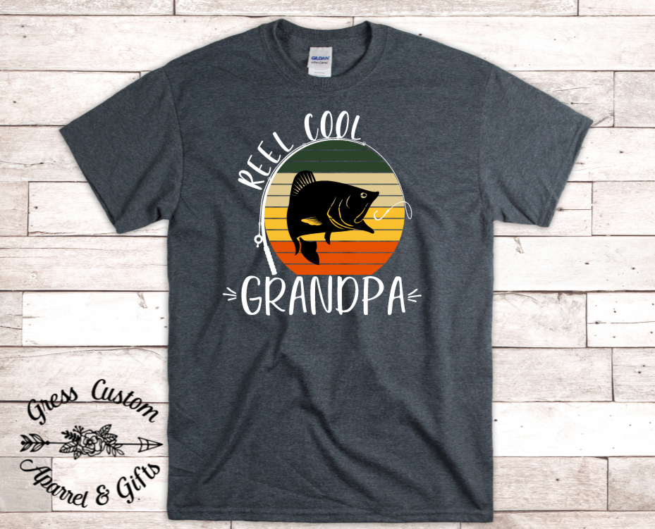 Reel Cool Grandpa Fishing T-Shirt, Navy or Dark Grey