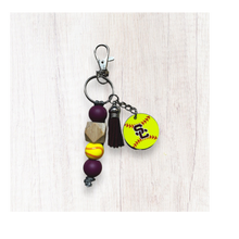 Load image into Gallery viewer, Beaded Sports Keychain With Tassel and Custom Pendant - Customizable Colors, Softball, Baseball, Swim, Volleyball, Basketball, Wrestling, Streeters
