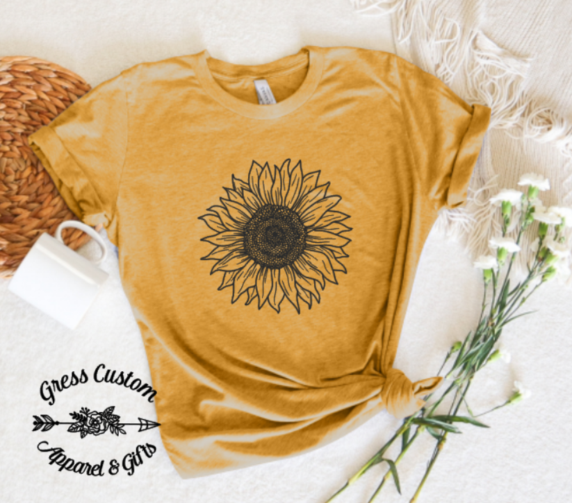 Mustard Yellow Sunflower Floral T-Shirt (Youth and Adult)