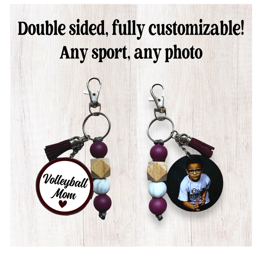 Volleyball Keychain With Tassel and Custom Photo Pendant - Customizable Colors