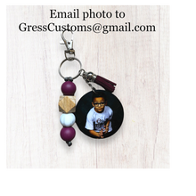Load image into Gallery viewer, Tennis Keychain With Tassel and Custom Photo Pendant - Customizable Colors
