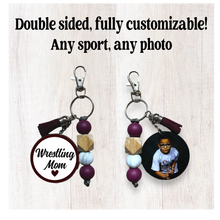 Load image into Gallery viewer, Wrestling Keychain With Tassel and Custom Photo Pendant - Customizable Colors
