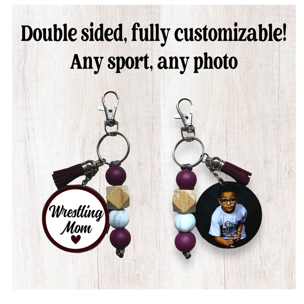 Wrestling Keychain With Tassel and Custom Photo Pendant - Customizable Colors
